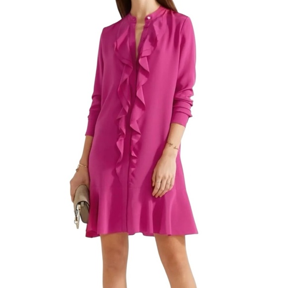 Tory Burch - Jane Ruffle Silk Fuchsia Long Sleeve Dress Sz 4 - Picture 1 of 11